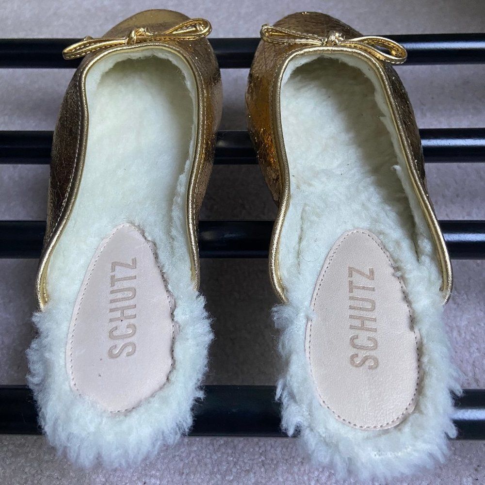 SCHUTZ Women Evelin Leather Shearling Slide Ballerina Flats - NEW NWOB - Picture 5 of 8
